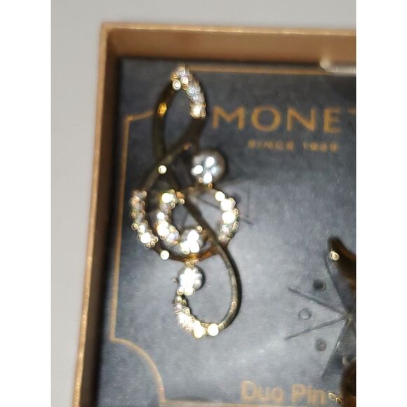 A Monet Costume Jewelry Boxed Set Musical Symbol Pin Brooch Rhinestone Gift - Picture 4 of 11